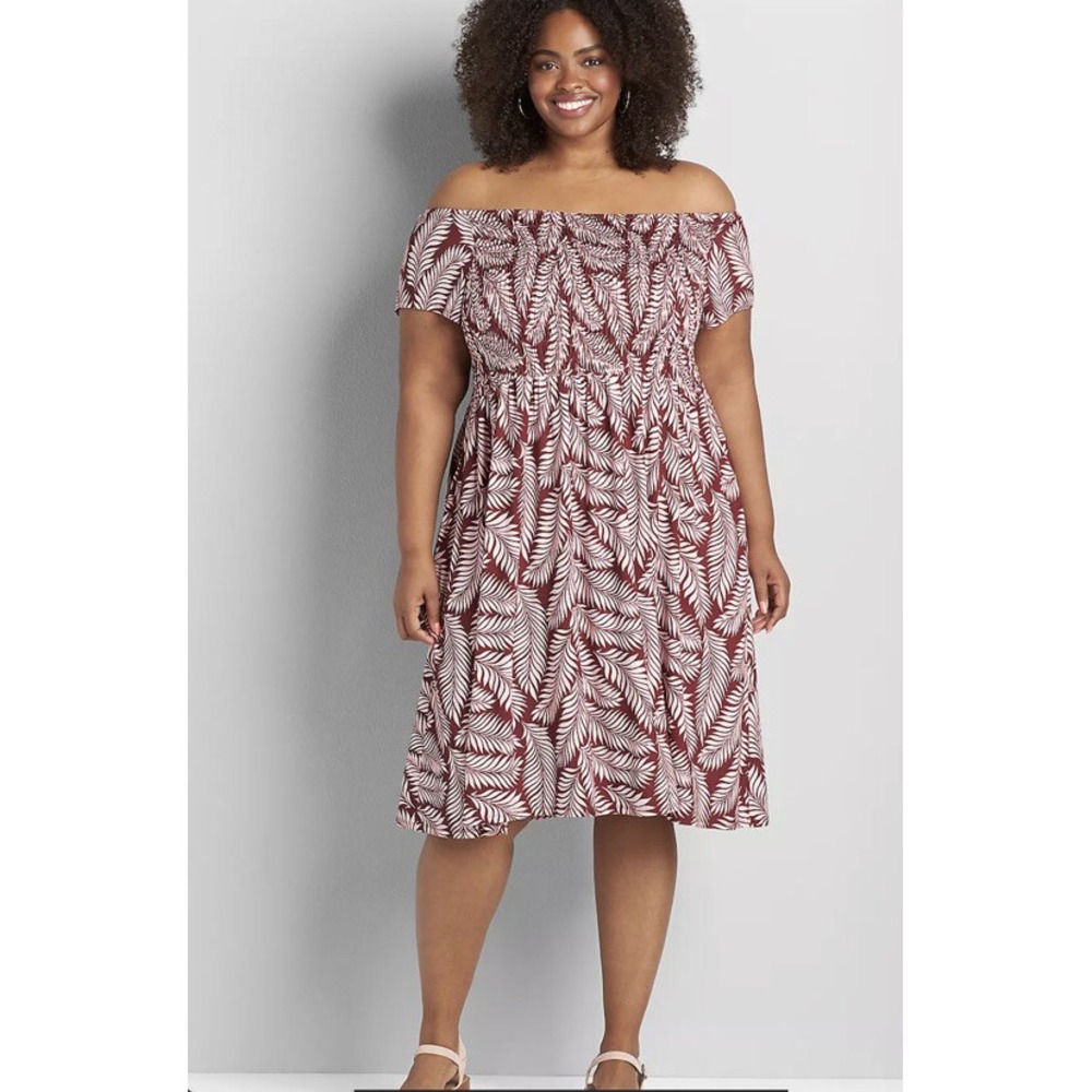 NWt $ 90  LANE BRYANT summer smocked Off-The-Shoulder swing Midi Dress SZ 18-20